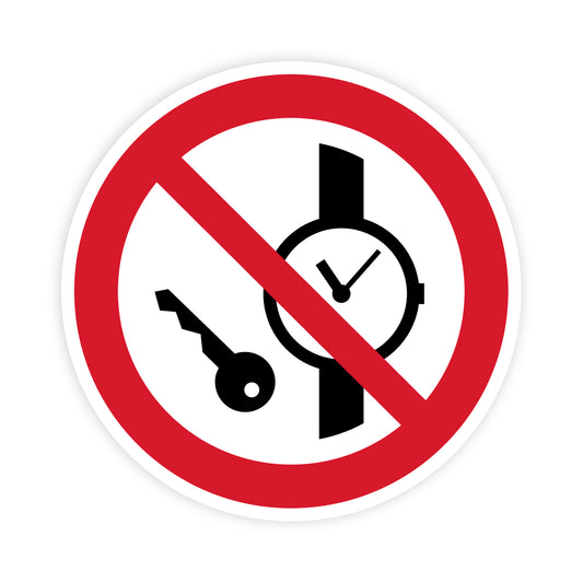 Verbotszeichen - Mitführen von Metallteilen oder Uhren verboten, P008 ASR/ISO, Folie selbstklebend
